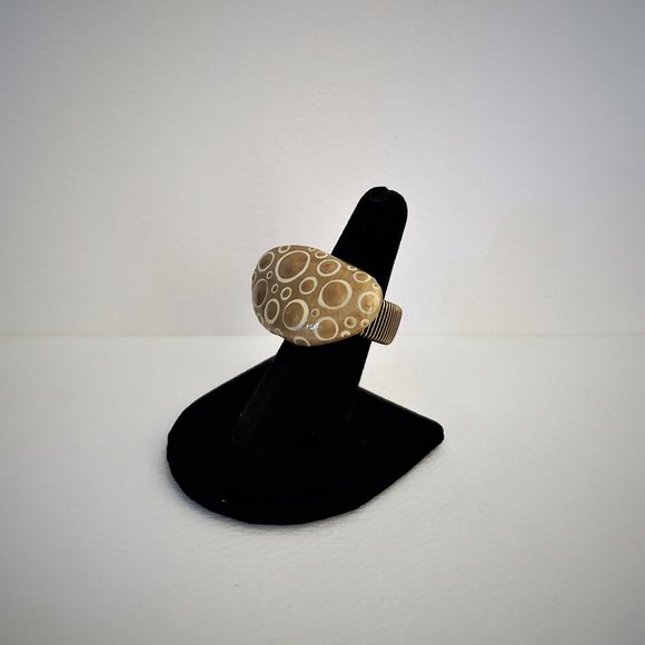 Hand Painted Dot Art Gold and Ivory Statement Ring, Cocktail Ring - Picture 2 of 6